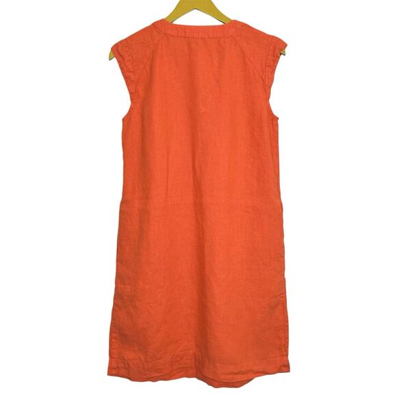 Caroll Paris Size 38 Linen Shift Midi Dress Orange V-Neck Pockets Lagenlook Boho - Picture 2 of 6